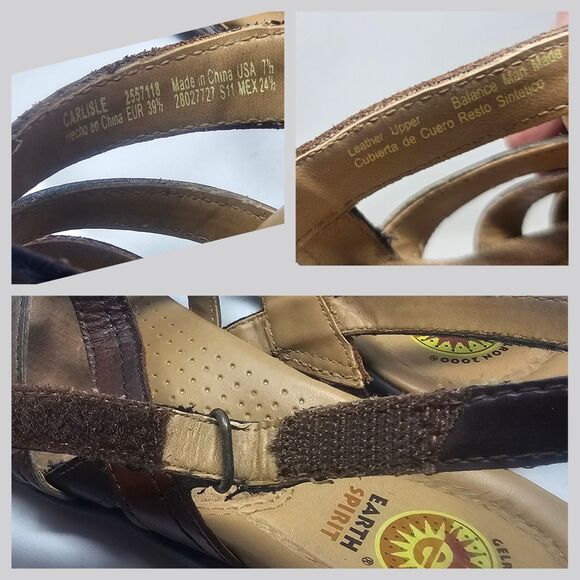 Earth Spirit Carlisle Brown Leather Sandal Sz 7.5 Open Toe Gelron 2000 Classic - Picture 11 of 12